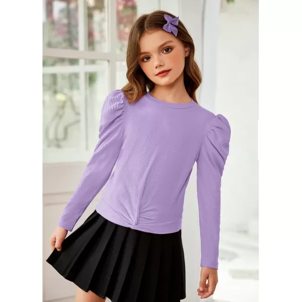 Arshiner Girls Puff Long Sleeve Shirts Twist Front Ribbed Knit T Shirt Crop Tops Tee Blouse
