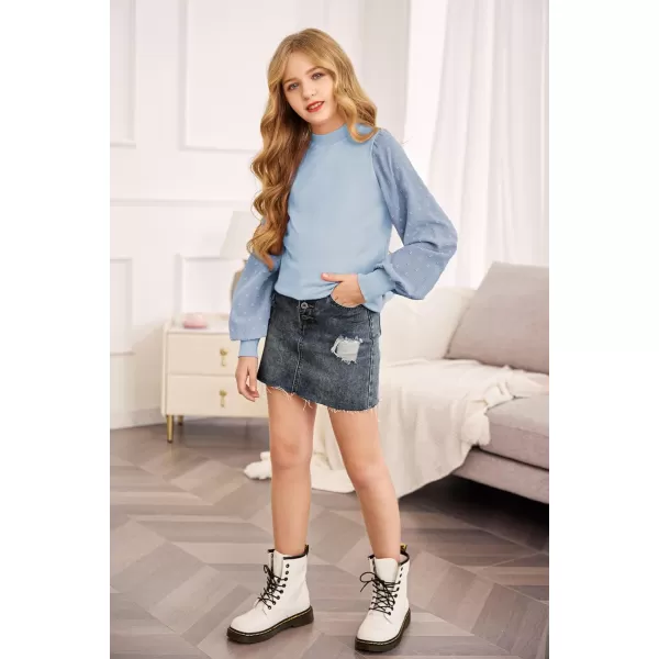 Arshiner Girls Puff Long Sleeve Sweaters Crewneck Lace Polka Dot Casual Knit Tops Pullover Jumper Outwear for Kids