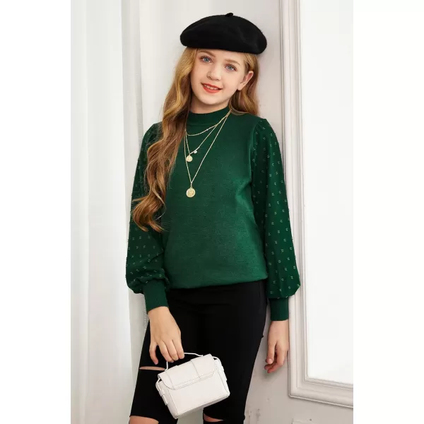 Arshiner Girls Puff Long Sleeve Sweaters Crewneck Lace Polka Dot Casual Knit Tops Pullover Jumper Outwear for Kids