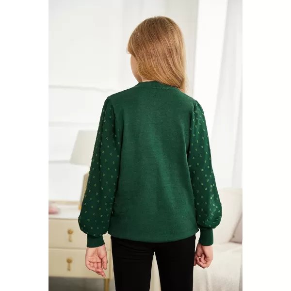 Arshiner Girls Puff Long Sleeve Sweaters Crewneck Lace Polka Dot Casual Knit Tops Pullover Jumper Outwear for Kids