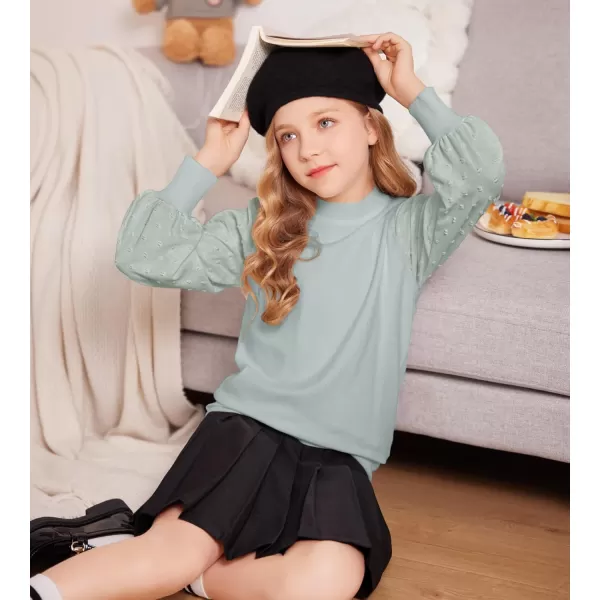 Arshiner Girls Puff Long Sleeve Sweaters Crewneck Lace Polka Dot Casual Knit Tops Pullover Jumper Outwear for Kids