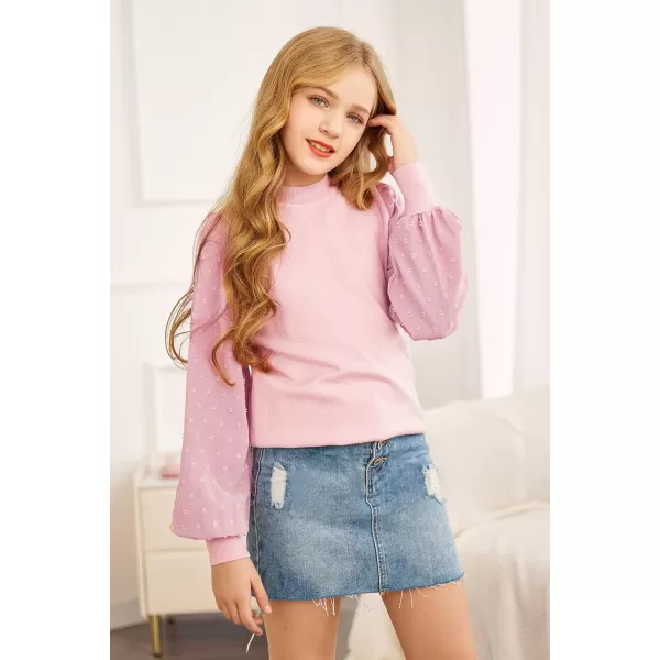 Arshiner Girls Puff Long Sleeve Sweaters Crewneck Lace Polka Dot Casual Knit Tops Pullover Jumper Outwear for Kids
