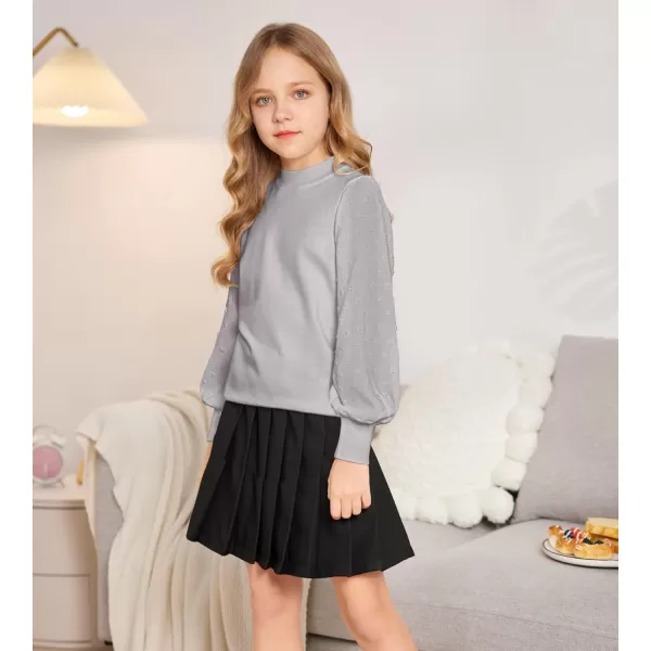 Arshiner Girls Puff Long Sleeve Sweaters Crewneck Lace Polka Dot Casual Knit Tops Pullover Jumper Outwear for Kids