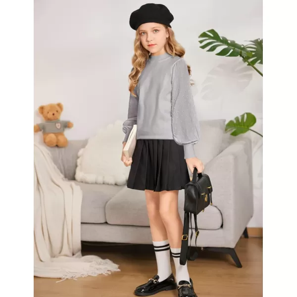 Arshiner Girls Puff Long Sleeve Sweaters Crewneck Lace Polka Dot Casual Knit Tops Pullover Jumper Outwear for Kids