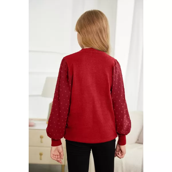 Arshiner Girls Puff Long Sleeve Sweaters Crewneck Lace Polka Dot Casual Knit Tops Pullover Jumper Outwear for Kids