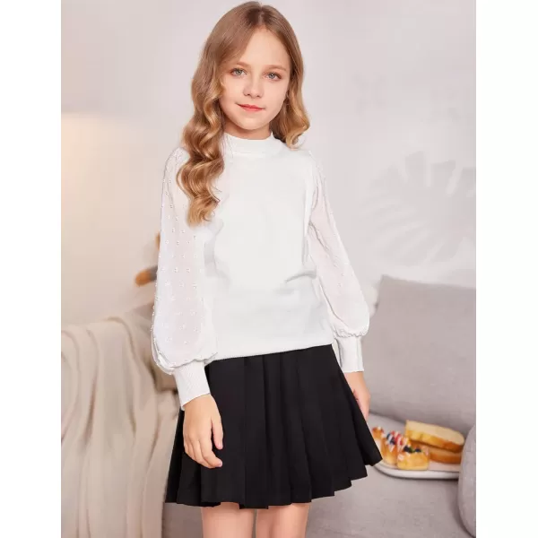 Arshiner Girls Puff Long Sleeve Sweaters Crewneck Lace Polka Dot Casual Knit Tops Pullover Jumper Outwear for Kids