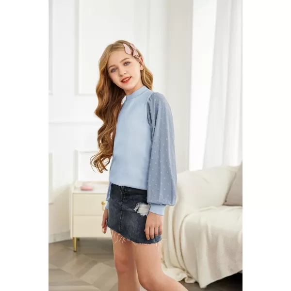 Arshiner Girls Puff Long Sleeve Sweaters Crewneck Lace Polka Dot Casual Knit Tops Pullover Jumper Outwear for Kids