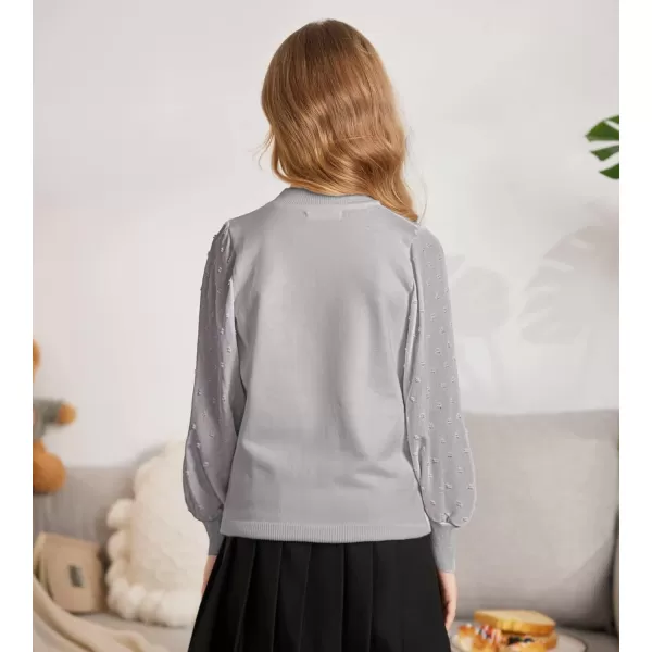 Arshiner Girls Puff Long Sleeve Sweaters Crewneck Lace Polka Dot Casual Knit Tops Pullover Jumper Outwear for Kids