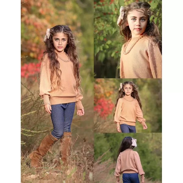 Arshiner Girls Puff Long Sleeve Sweaters Crewneck Lace Polka Dot Casual Knit Tops Pullover Jumper Outwear for Kids