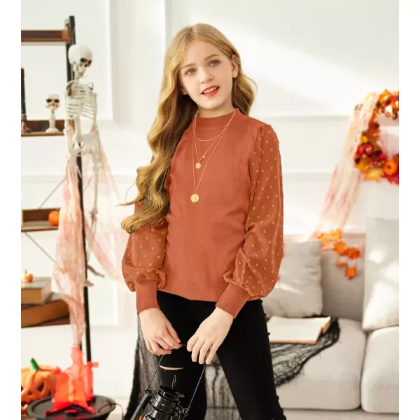 Arshiner Girls Puff Long Sleeve Sweaters Crewneck Lace Polka Dot Casual Knit Tops Pullover Jumper Outwear for Kids
