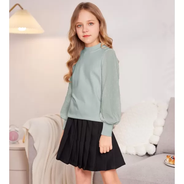 Arshiner Girls Puff Long Sleeve Sweaters Crewneck Lace Polka Dot Casual Knit Tops Pullover Jumper Outwear for Kids