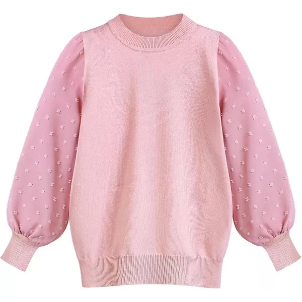 Arshiner Girls Puff Long Sleeve Sweaters Crewneck Lace Polka Dot Casual Knit Tops Pullover Jumper Outwear for Kids