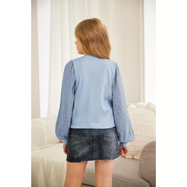 Arshiner Girls Puff Long Sleeve Sweaters Crewneck Lace Polka Dot Casual Knit Tops Pullover Jumper Outwear for Kids