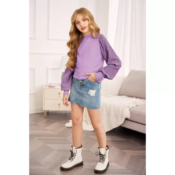 Arshiner Girls Puff Long Sleeve Sweaters Crewneck Lace Polka Dot Casual Knit Tops Pullover Jumper Outwear for Kids