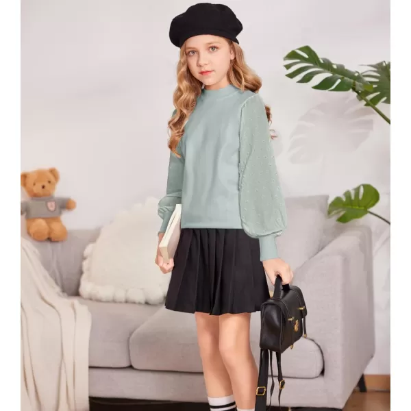 Arshiner Girls Puff Long Sleeve Sweaters Crewneck Lace Polka Dot Casual Knit Tops Pullover Jumper Outwear for Kids