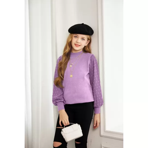Arshiner Girls Puff Long Sleeve Sweaters Crewneck Lace Polka Dot Casual Knit Tops Pullover Jumper Outwear for Kids