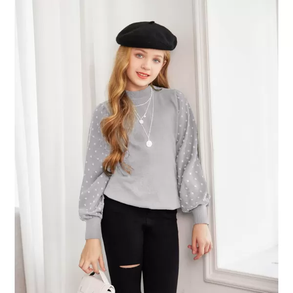Arshiner Girls Puff Long Sleeve Sweaters Crewneck Lace Polka Dot Casual Knit Tops Pullover Jumper Outwear for Kids