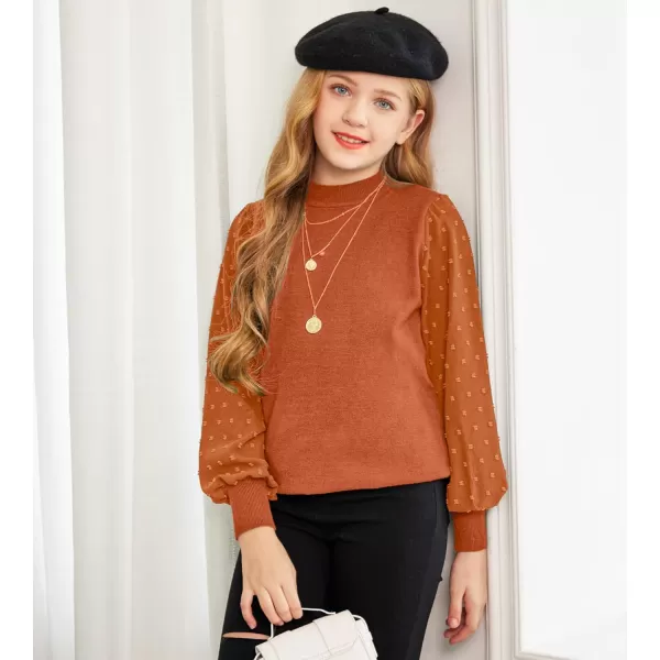 Arshiner Girls Puff Long Sleeve Sweaters Crewneck Lace Polka Dot Casual Knit Tops Pullover Jumper Outwear for Kids