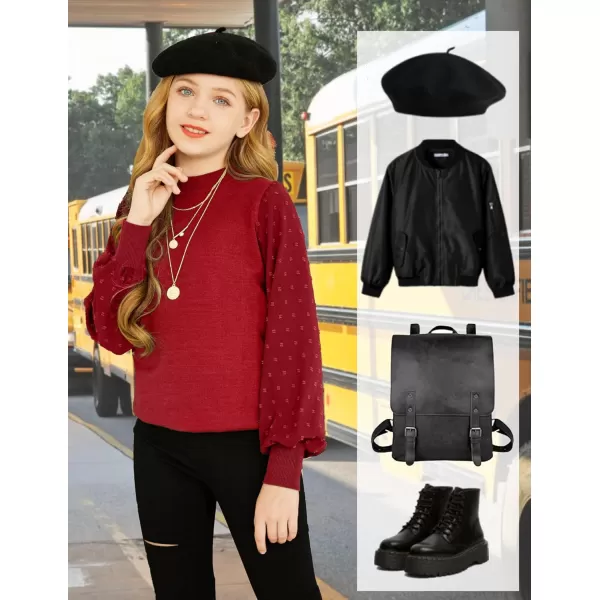 Arshiner Girls Puff Long Sleeve Sweaters Crewneck Lace Polka Dot Casual Knit Tops Pullover Jumper Outwear for Kids