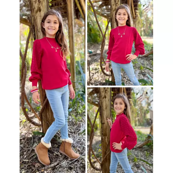 Arshiner Girls Puff Long Sleeve Sweaters Crewneck Lace Polka Dot Casual Knit Tops Pullover Jumper Outwear for Kids