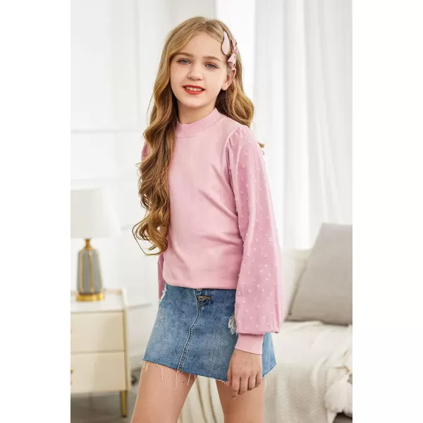 Arshiner Girls Puff Long Sleeve Sweaters Crewneck Lace Polka Dot Casual Knit Tops Pullover Jumper Outwear for Kids
