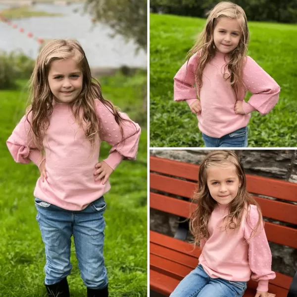 Arshiner Girls Puff Long Sleeve Sweaters Crewneck Lace Polka Dot Casual Knit Tops Pullover Jumper Outwear for Kids