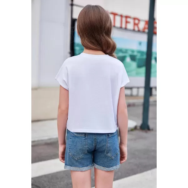 Arshiner Girls Shirt Crop Tops Short Sleeve Summer Drop Shoulder Batwing Sleeve Crewneck Loose T Shirt Tee