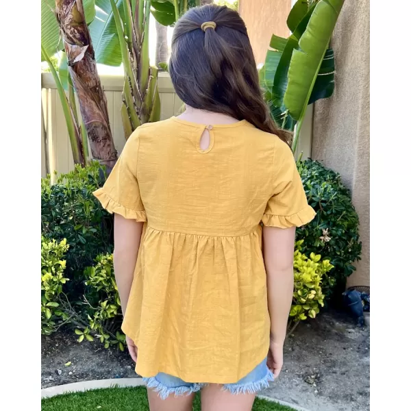 Arshiner Girls Shirts Summer Tops Cotton Linen Short Sleeve Plain Crew Neck Cute T-Shirt Tee Blouse