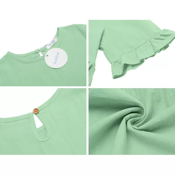 Arshiner Girls Shirts Summer Tops Cotton Linen Short Sleeve Plain Crew Neck Cute T-Shirt Tee Blouse
