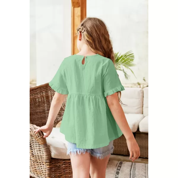 Arshiner Girls Shirts Summer Tops Cotton Linen Short Sleeve Plain Crew Neck Cute T-Shirt Tee Blouse