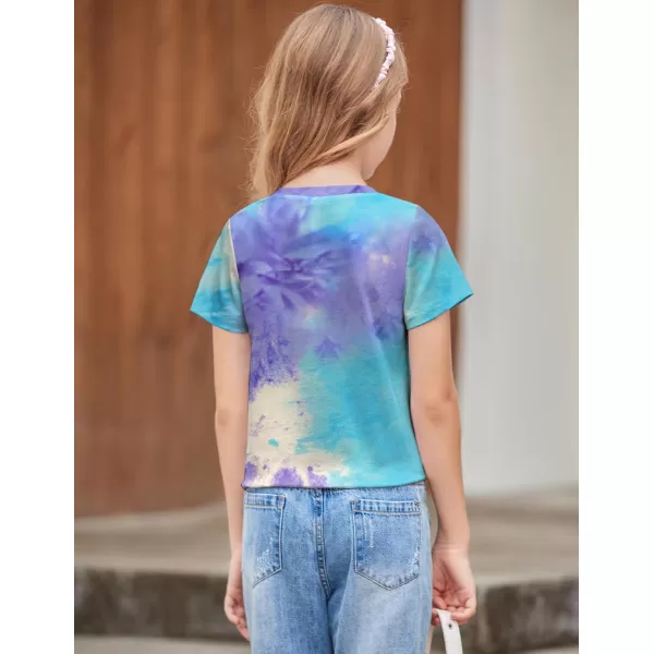 Arshiner Girls Short Sleeve Shirts Tie Knot Front Tops T Shirts for Kids Crewneck Cute Casual Tie Dye Tee Blouse