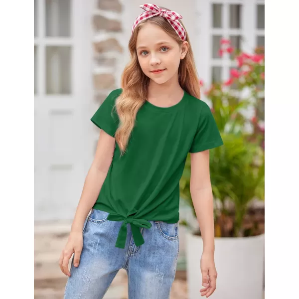 Arshiner Girls Short Sleeve Shirts Tie Knot Front Tops T Shirts for Kids Crewneck Cute Casual Tie Dye Tee Blouse