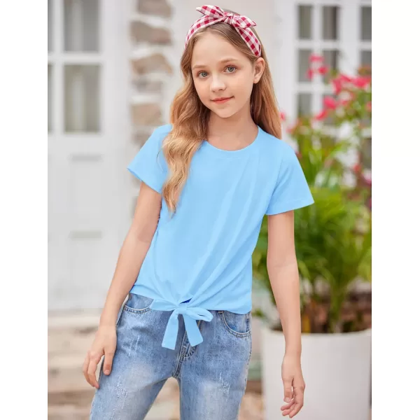 Arshiner Girls Short Sleeve Shirts Tie Knot Front Tops T Shirts for Kids Crewneck Cute Casual Tie Dye Tee Blouse