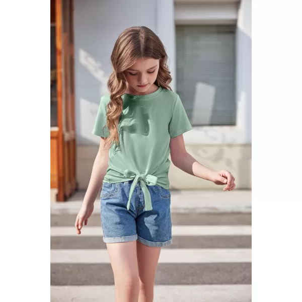 Arshiner Girls Short Sleeve Shirts Tie Knot Front Tops T Shirts for Kids Crewneck Cute Casual Tie Dye Tee Blouse