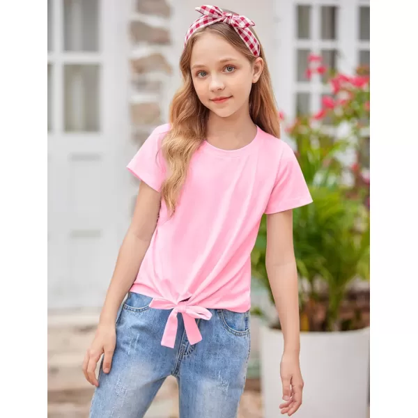 Arshiner Girls Short Sleeve Shirts Tie Knot Front Tops T Shirts for Kids Crewneck Cute Casual Tie Dye Tee Blouse