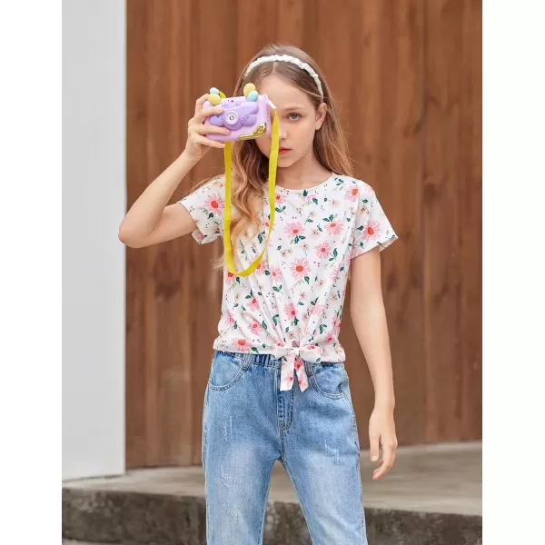 Arshiner Girls Short Sleeve Shirts Tie Knot Front Tops T Shirts for Kids Crewneck Cute Casual Tie Dye Tee Blouse