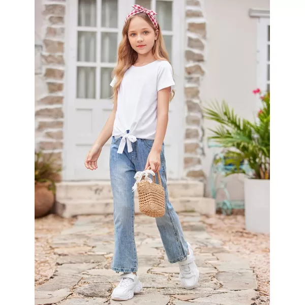 Arshiner Girls Short Sleeve Shirts Tie Knot Front Tops T Shirts for Kids Crewneck Cute Casual Tie Dye Tee Blouse