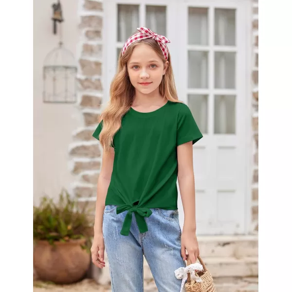 Arshiner Girls Short Sleeve Shirts Tie Knot Front Tops T Shirts for Kids Crewneck Cute Casual Tie Dye Tee Blouse