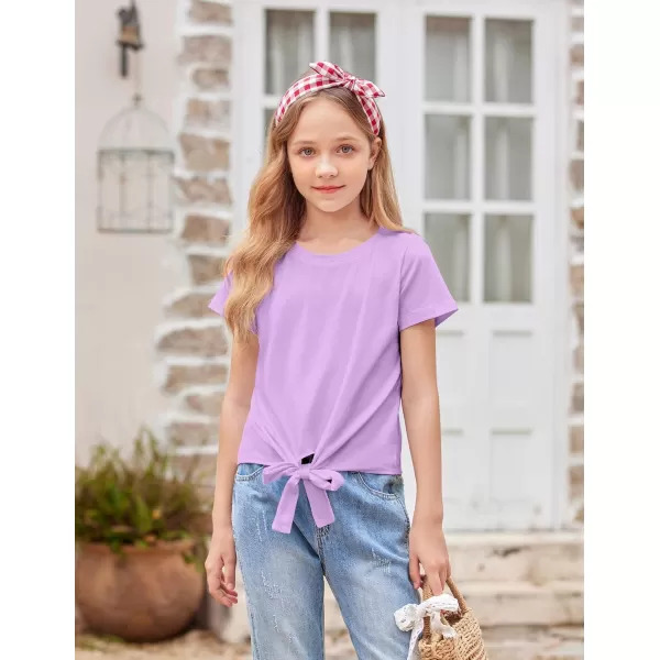 Arshiner Girls Short Sleeve Shirts Tie Knot Front Tops T Shirts for Kids Crewneck Cute Casual Tie Dye Tee Blouse