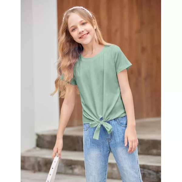 Arshiner Girls Short Sleeve Shirts Tie Knot Front Tops T Shirts for Kids Crewneck Cute Casual Tie Dye Tee Blouse