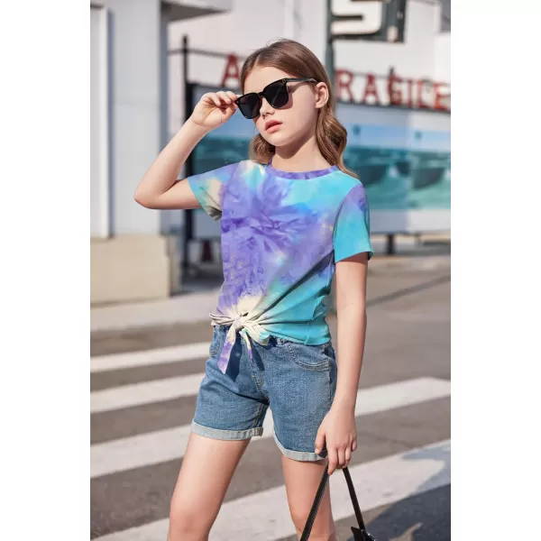 Arshiner Girls Short Sleeve Shirts Tie Knot Front Tops T Shirts for Kids Crewneck Cute Casual Tie Dye Tee Blouse