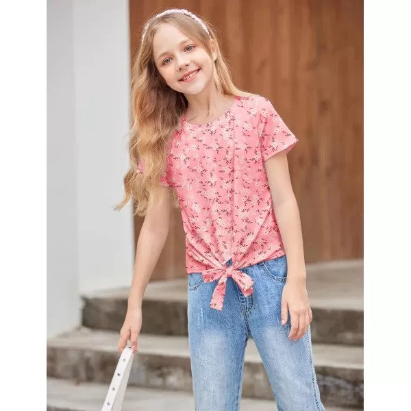 Arshiner Girls Short Sleeve Shirts Tie Knot Front Tops T Shirts for Kids Crewneck Cute Casual Tie Dye Tee Blouse