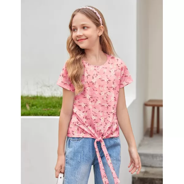 Arshiner Girls Short Sleeve Shirts Tie Knot Front Tops T Shirts for Kids Crewneck Cute Casual Tie Dye Tee Blouse