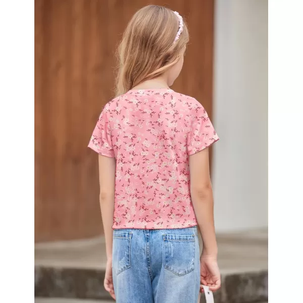 Arshiner Girls Short Sleeve Shirts Tie Knot Front Tops T Shirts for Kids Crewneck Cute Casual Tie Dye Tee Blouse