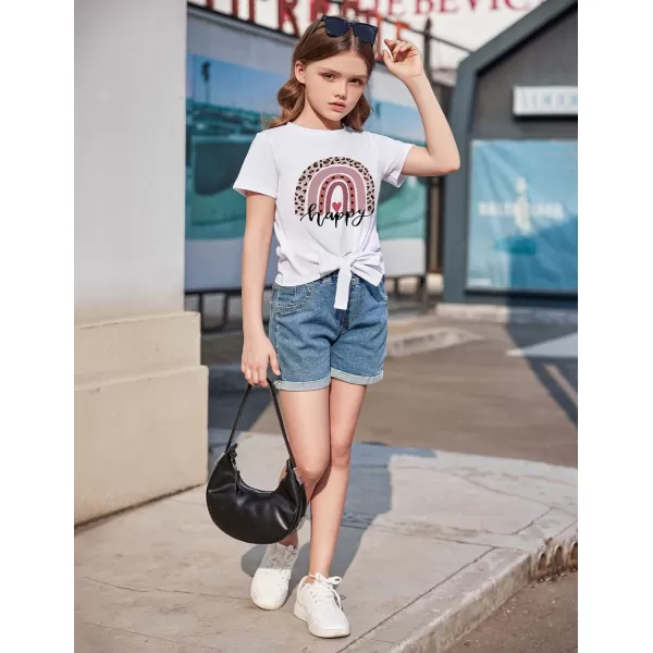 Arshiner Girls Short Sleeve Shirts Tie Knot Front Tops T Shirts for Kids Crewneck Cute Casual Tie Dye Tee Blouse