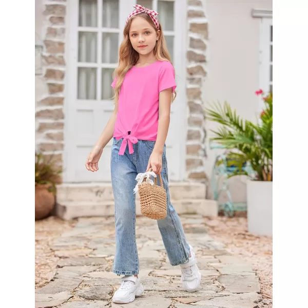 Arshiner Girls Short Sleeve Shirts Tie Knot Front Tops T Shirts for Kids Crewneck Cute Casual Tie Dye Tee Blouse