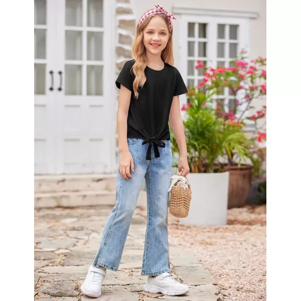 Arshiner Girls Short Sleeve Shirts Tie Knot Front Tops T Shirts for Kids Crewneck Cute Casual Tie Dye Tee Blouse
