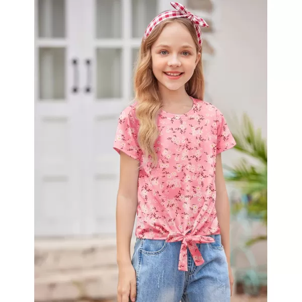 Arshiner Girls Short Sleeve Shirts Tie Knot Front Tops T Shirts for Kids Crewneck Cute Casual Tie Dye Tee Blouse