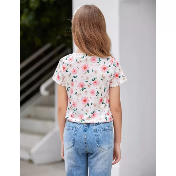 Arshiner Girls Short Sleeve Shirts Tie Knot Front Tops T Shirts for Kids Crewneck Cute Casual Tie Dye Tee Blouse