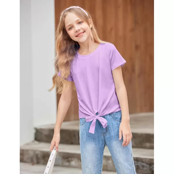 Arshiner Girls Short Sleeve Shirts Tie Knot Front Tops T Shirts for Kids Crewneck Cute Casual Tie Dye Tee Blouse